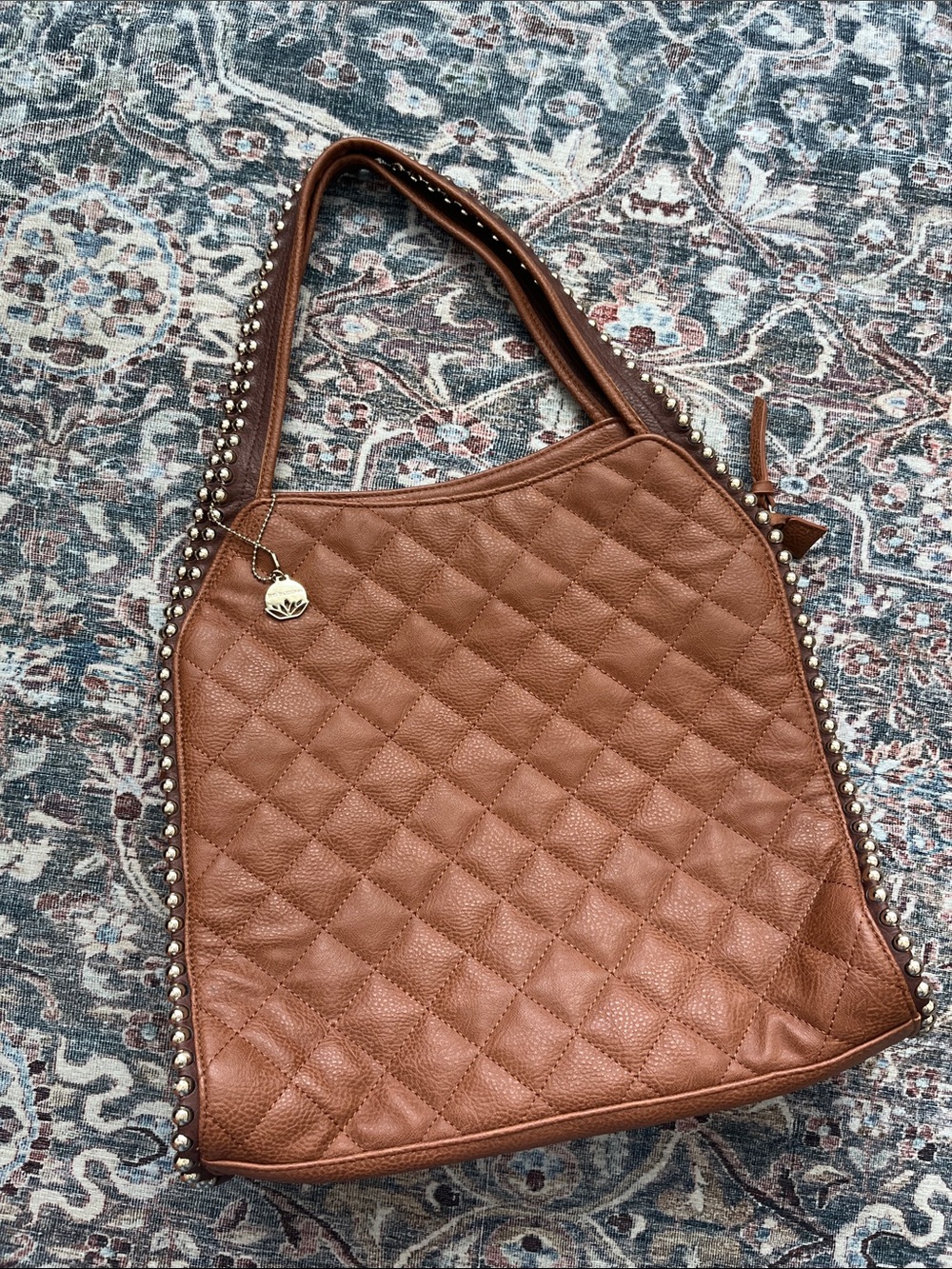 Big Buddha NWOT Quilted Brown Tote with Stud Trim